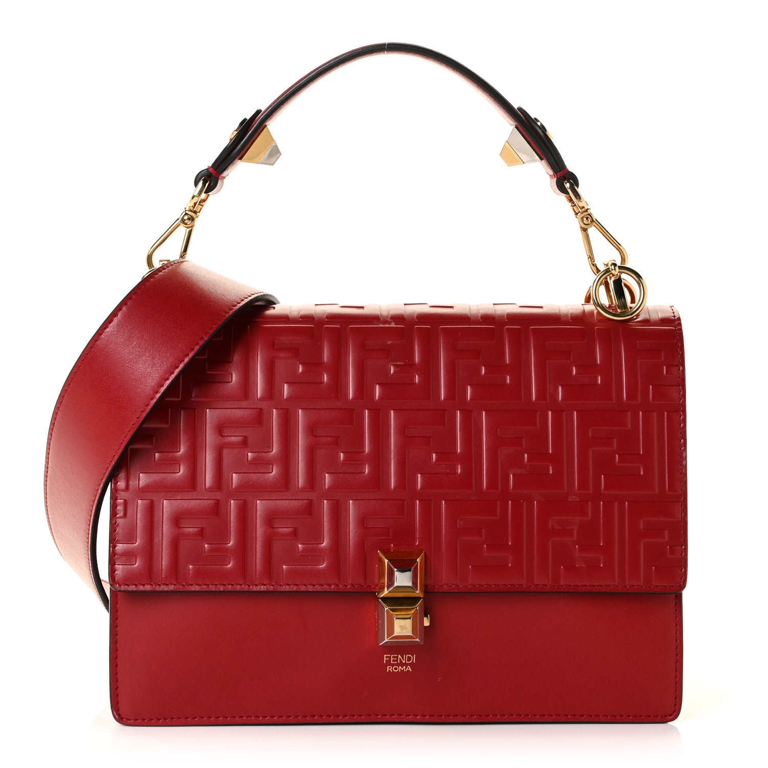 Fendi Vitello Liberty FF 1974 Embossed Kan I Shoulder Bag Fragola 1 of 15