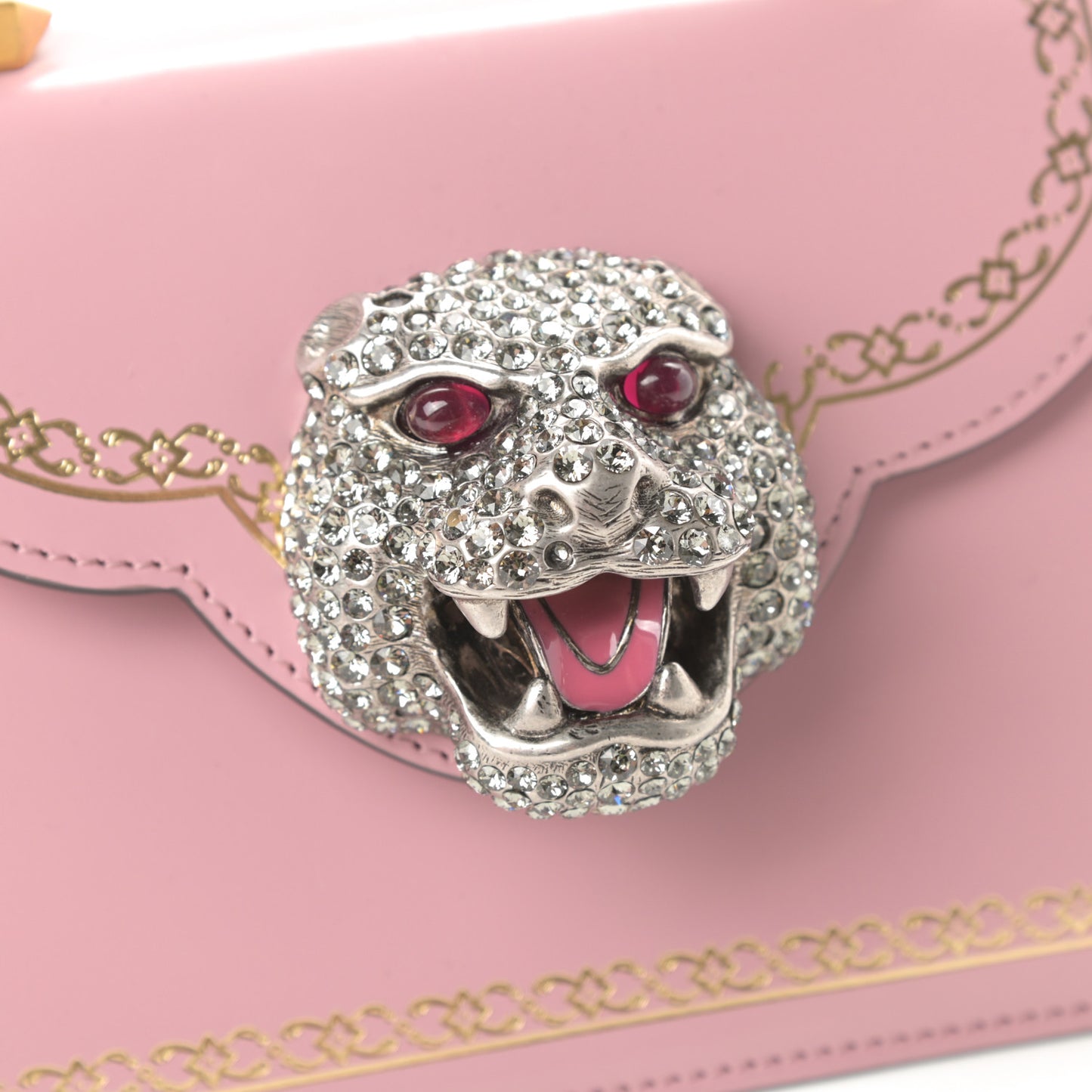 Calfskin Bamboo Crystal Mini Thiara Top Handle Bag Carmine Rose Gold