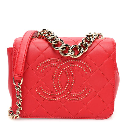 Chanel Lambskin Quilted Studded Beauty Begins Flap Red 1 of 10