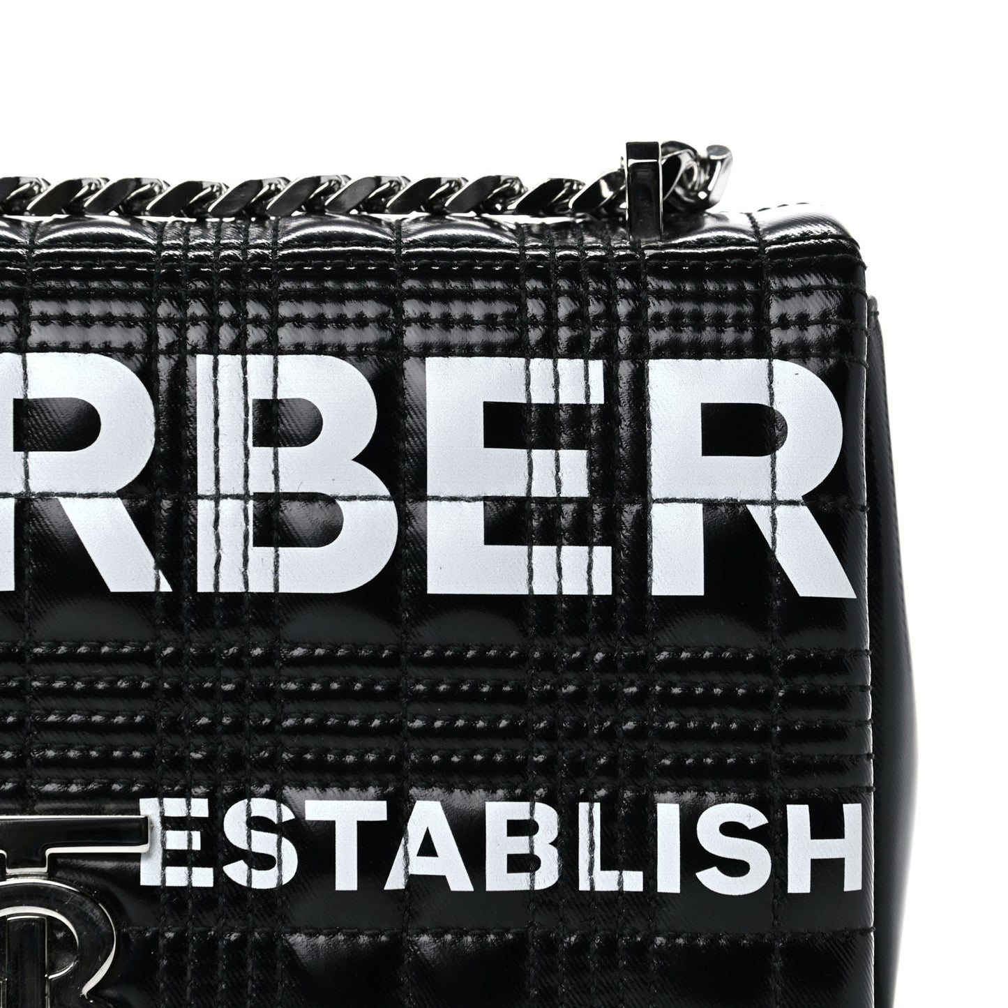 Patent Quilted Horseferry Print Small Lola Bag Black