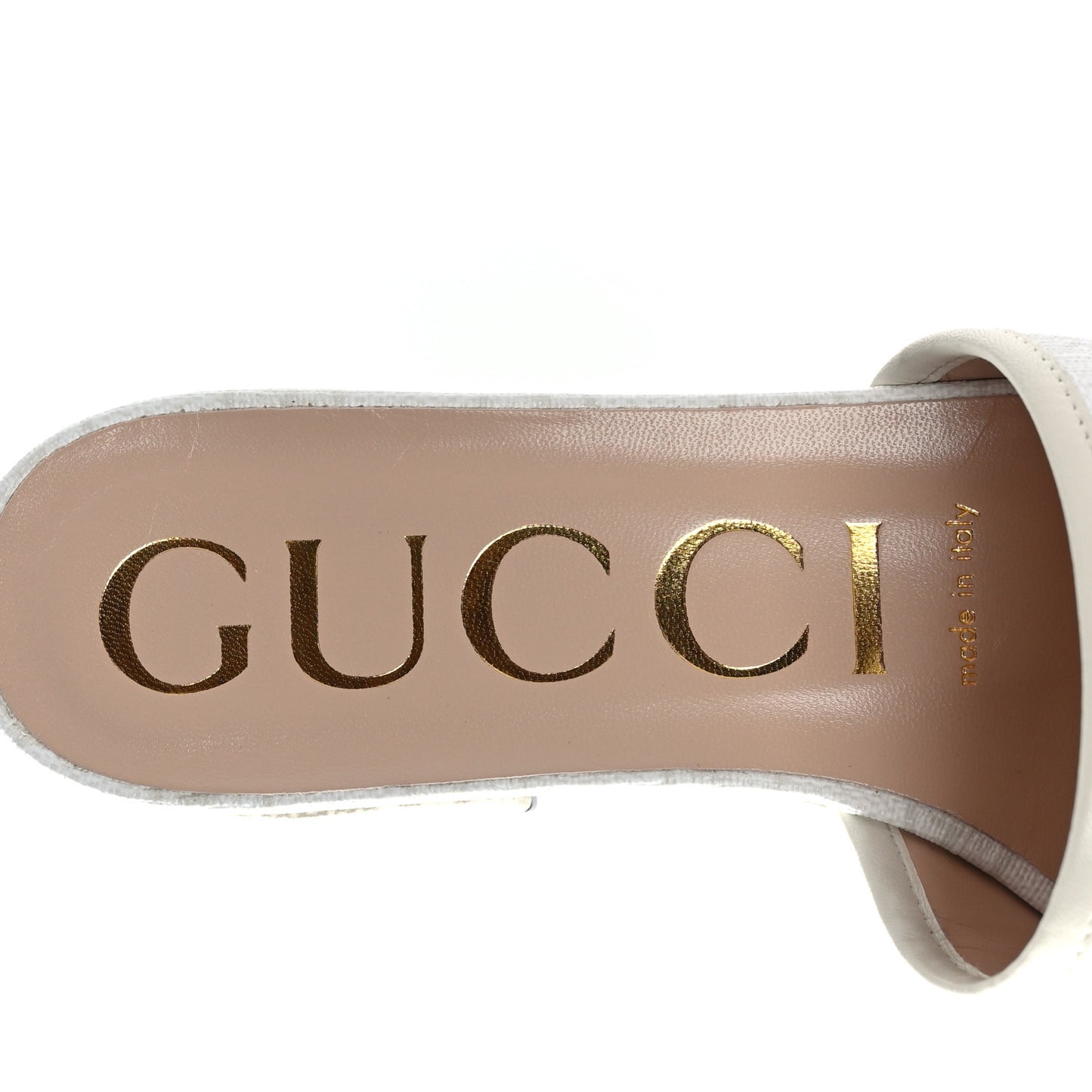 GG Supreme Monogram Malaga Kid Platform Mule Sandals 37 White Mystic White