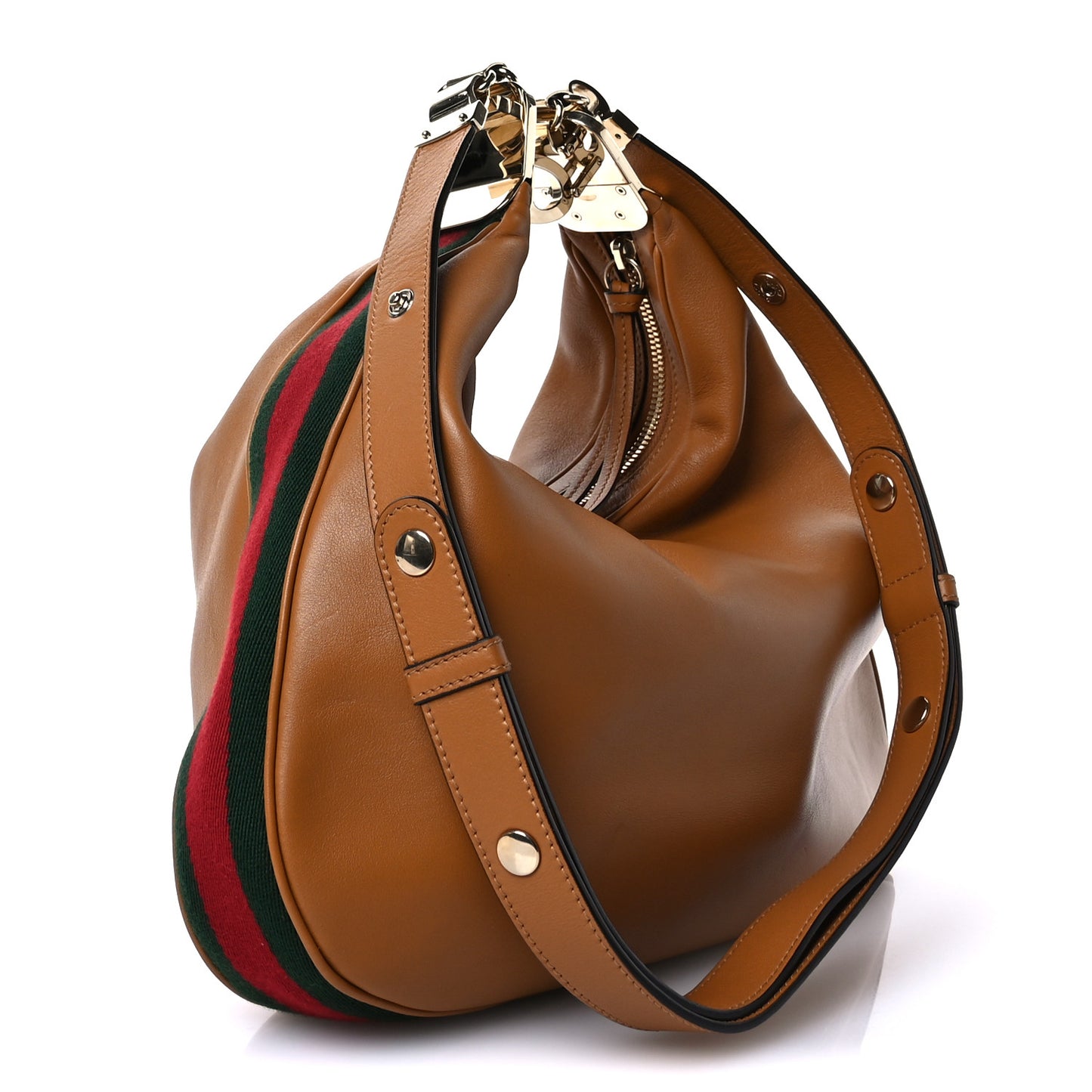 Aria Calfskin Web Large Attache Shoulder Bag Dark Orange