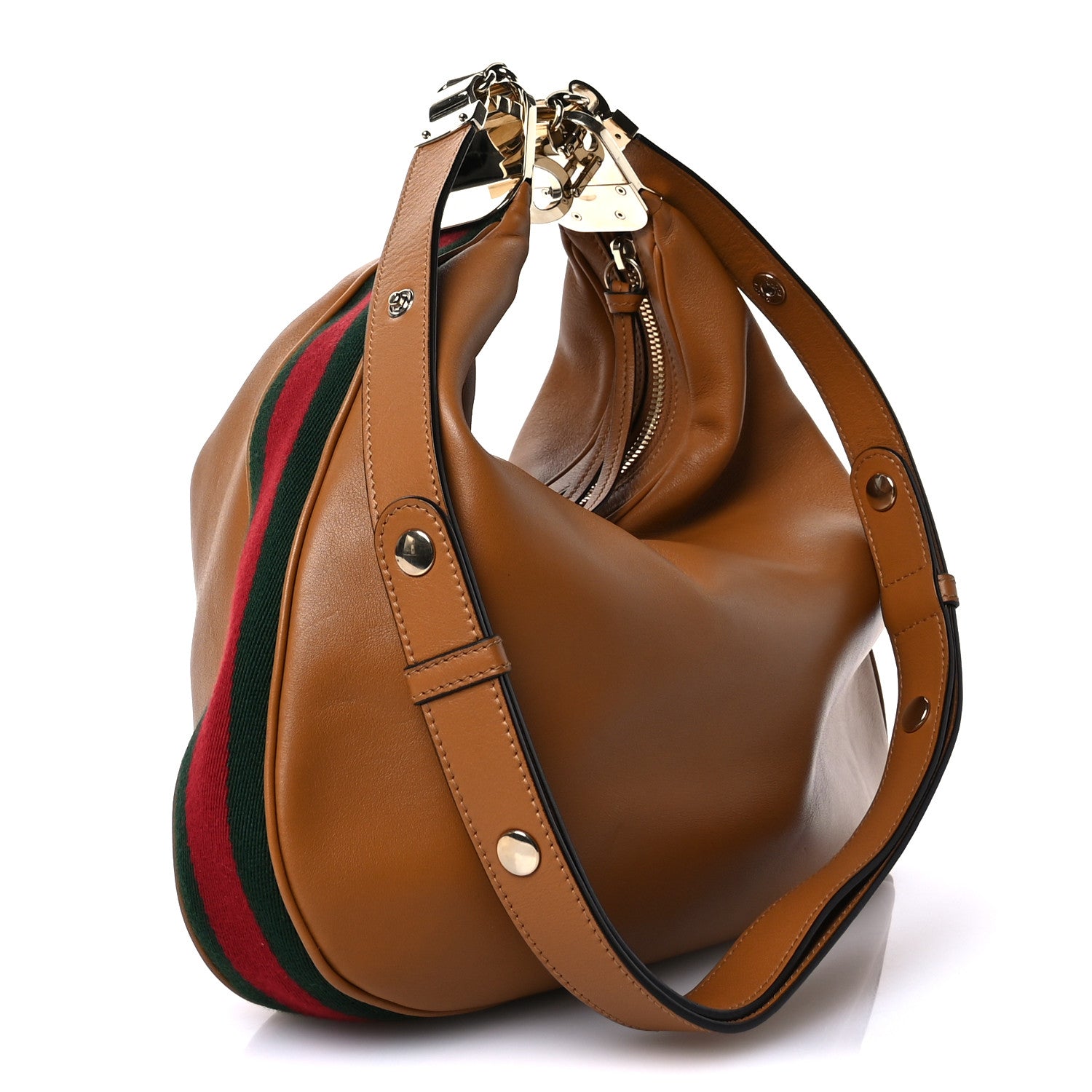 Gucci Aria Calfskin Web Large Attache Shoulder Bag Dark Orange 3 of 10