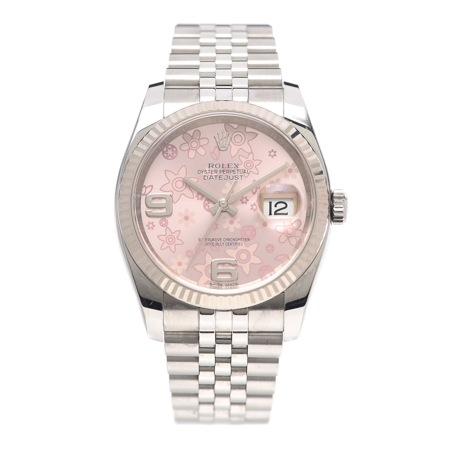 Stainless Steel 18K White Gold 36mm Oyster Perpetual Datejust Watch Pink Flowers 116234