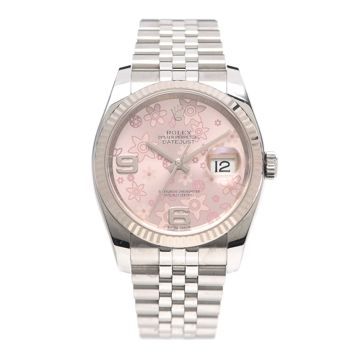 Rolex Stainless Steel 18K White Gold 36mm Oyster Perpetual Datejust Watch Pink Flowers 116234 1 of 7