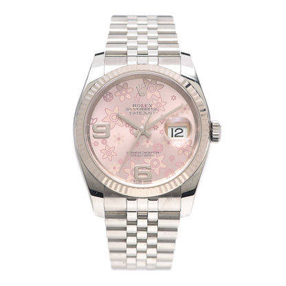 Rolex Stainless Steel 18K White Gold 36mm Oyster Perpetual Datejust Watch Pink Flowers 116234 1 of 7