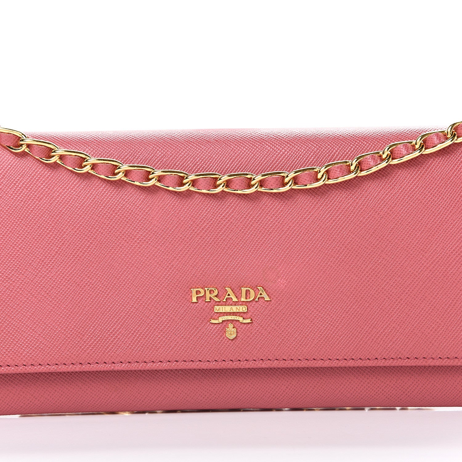 Prada Saffiano Metal Oro Chain Wallet Peonia 10 of 14