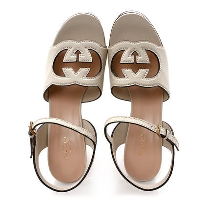 Gucci Cosmos Softy Calfskin Wooden Interlocking G Cut-Out 30/120mm Platform Sandals 40 Mystic White 2 of 9