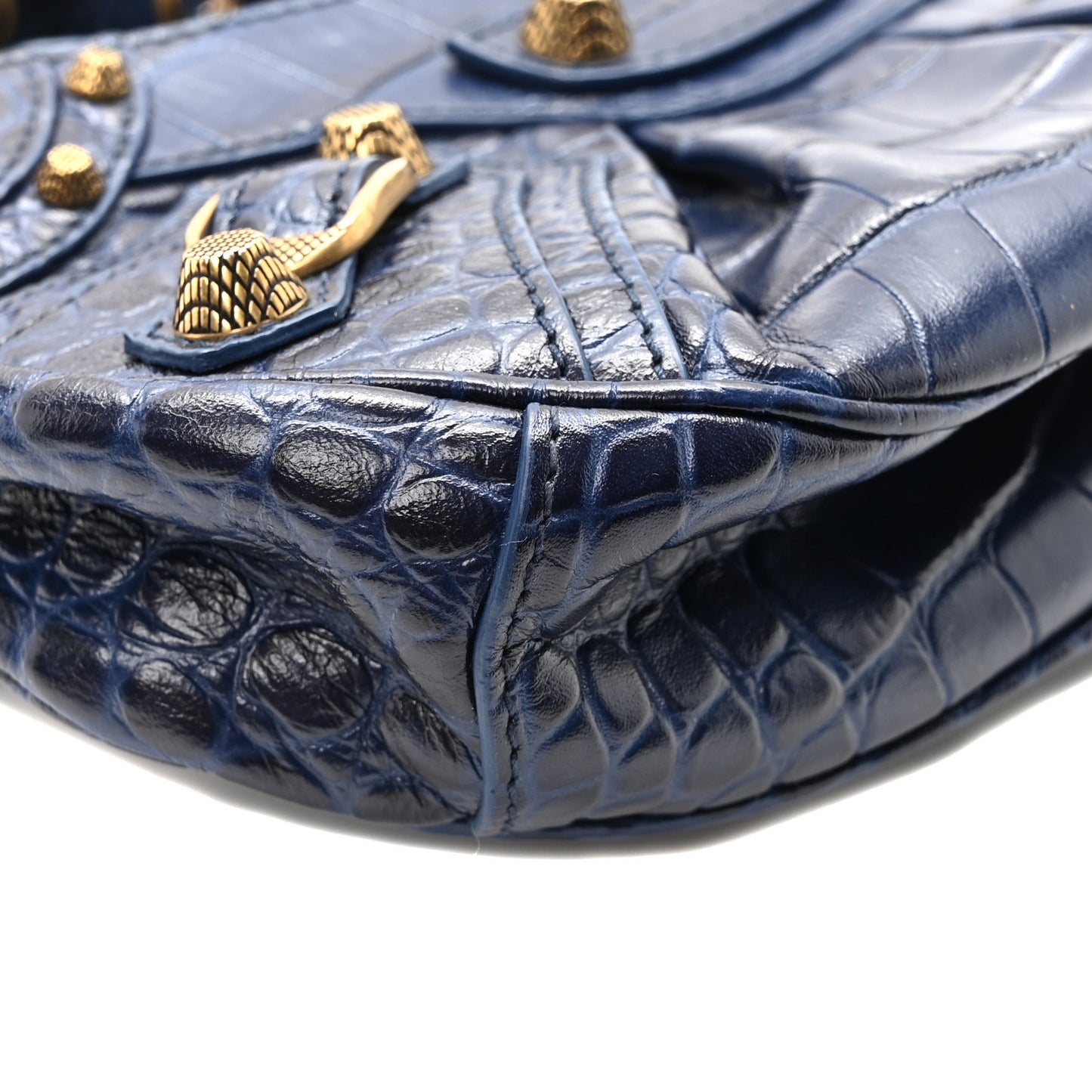 Extra Supple Calfskin Crocodile Embossed Le Cagole Shoulder Bag XS Indigo