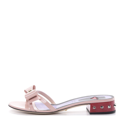 Gucci Patent GG Bow Sadie Spike Low Heel Slide Sandals 40 Perfect Pink 1 of 10