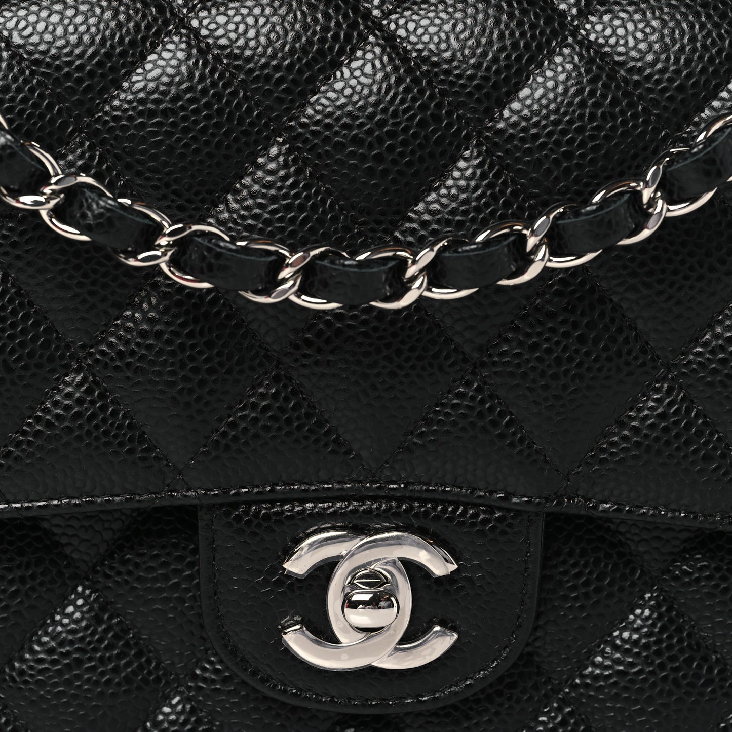 Caviar Quilted Medium Double Flap Black
