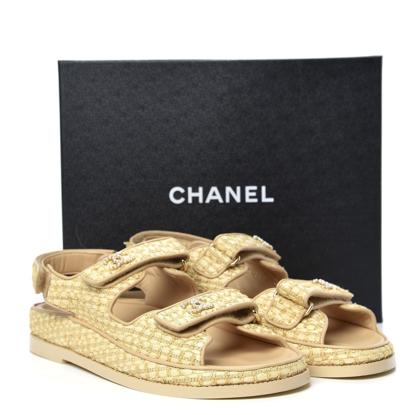 Braided Fabric Velcro Dad Sandals 41 Beige