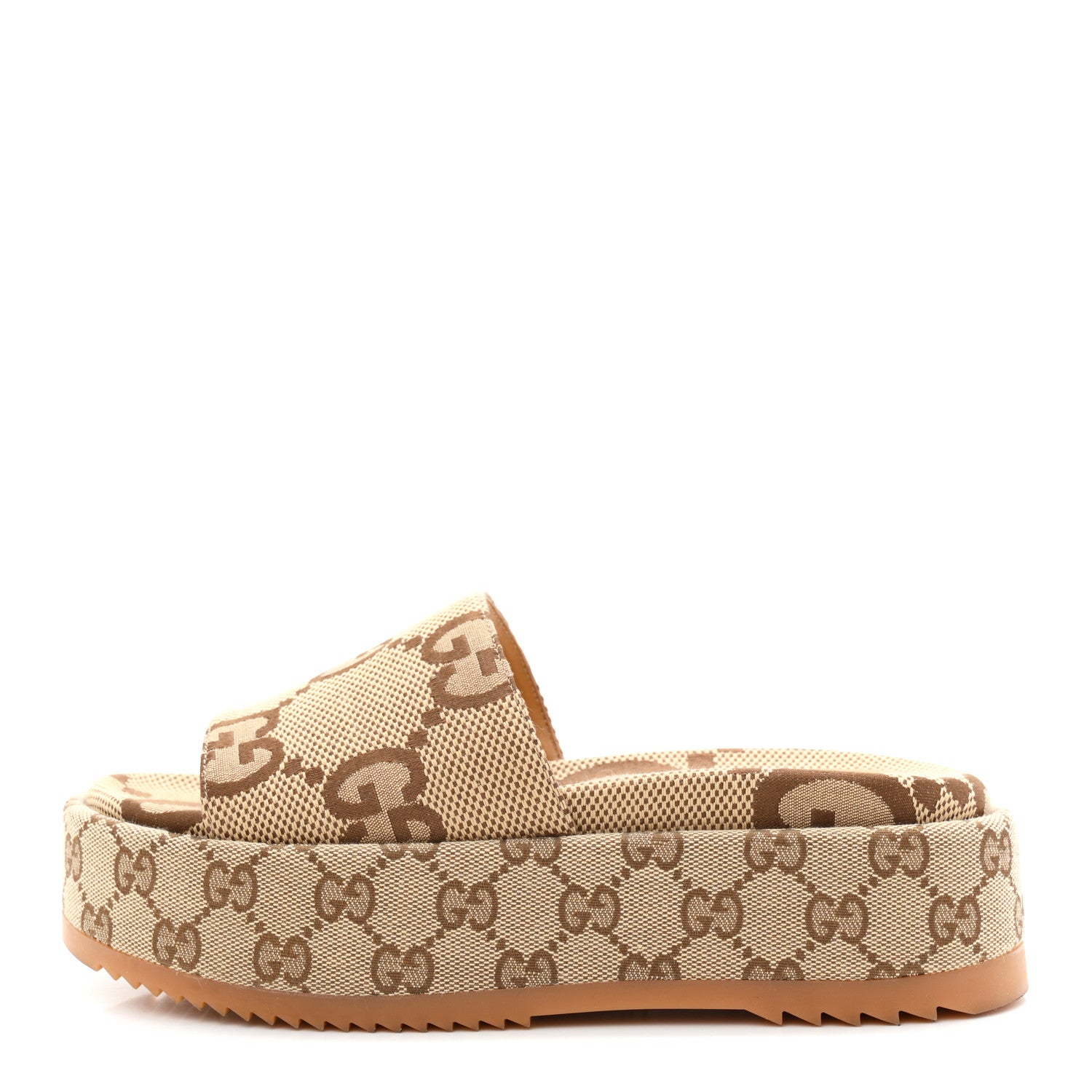 Gucci Monogram Maxi GG Angelina Platform 55mm Slide Sandals 36 Camel Ebony 1 of 10