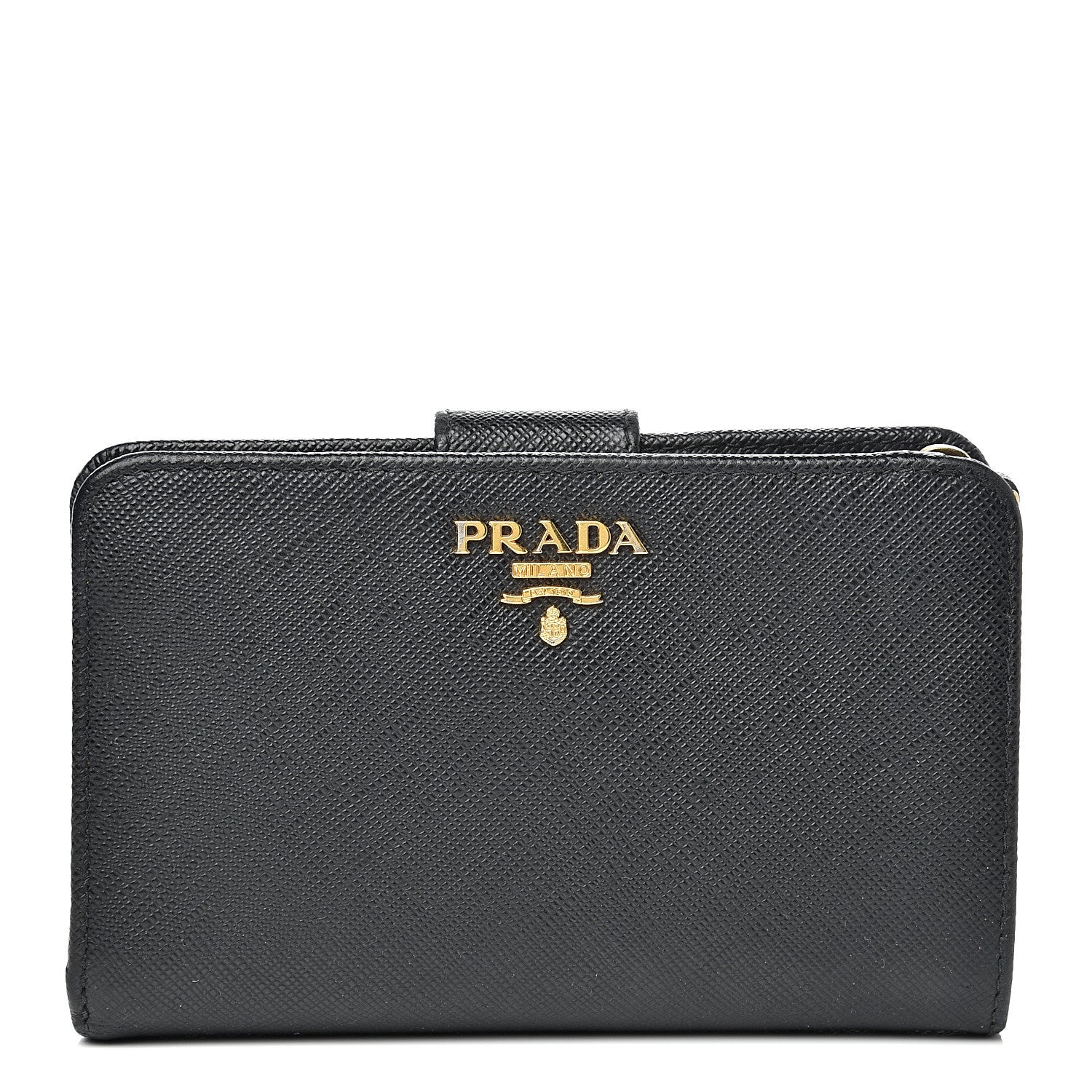 Prada Saffiano Metal Compact Wallet Black 1 of 8