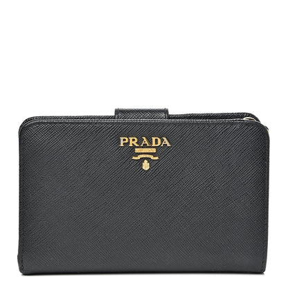 Prada Saffiano Metal Compact Wallet Black 1 of 8