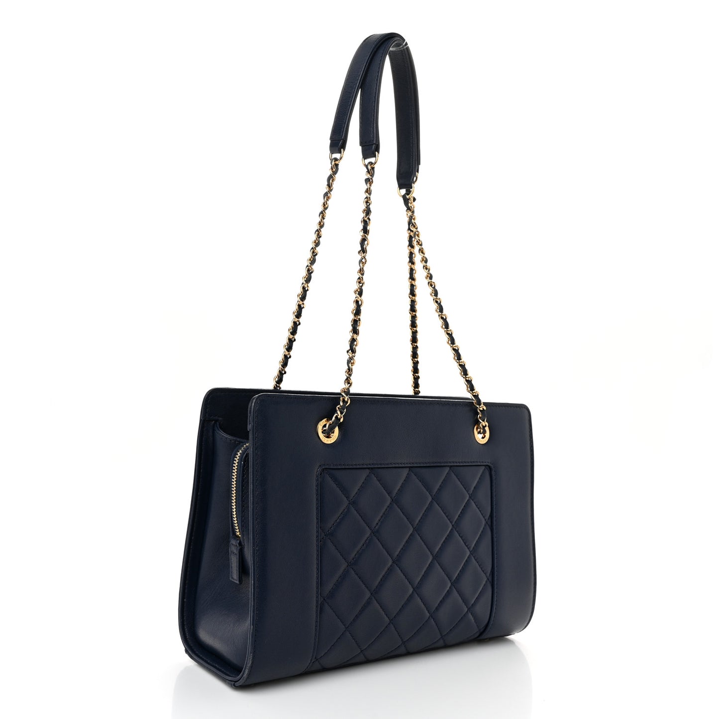 Sheepskin Quilted Small Mademoiselle Vintage Shopping Tote Navy