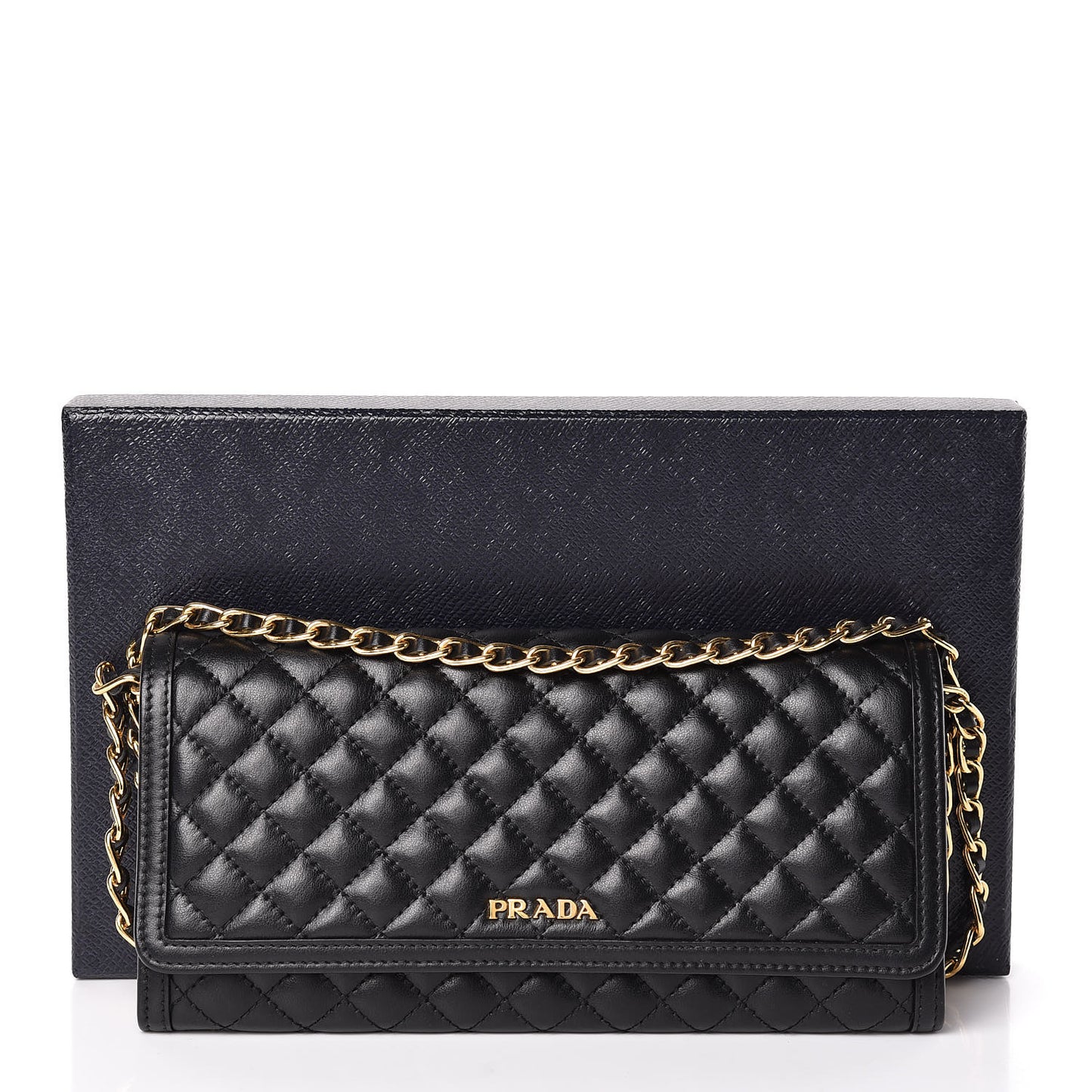 Soft Calfskin Quilted Chain Wallet Black