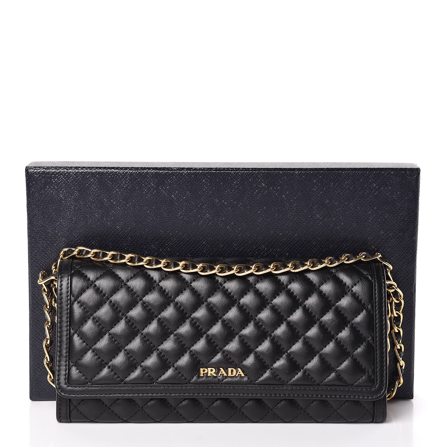 Prada Soft Calfskin Quilted Chain Wallet Black 14 of 14