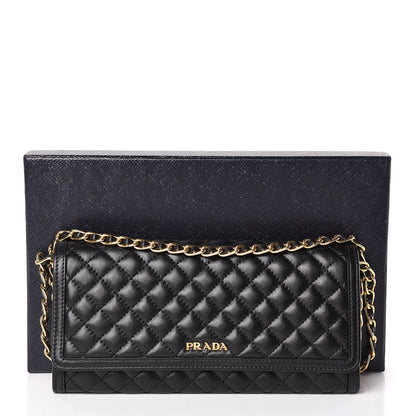 Prada Soft Calfskin Quilted Chain Wallet Black 14 of 14