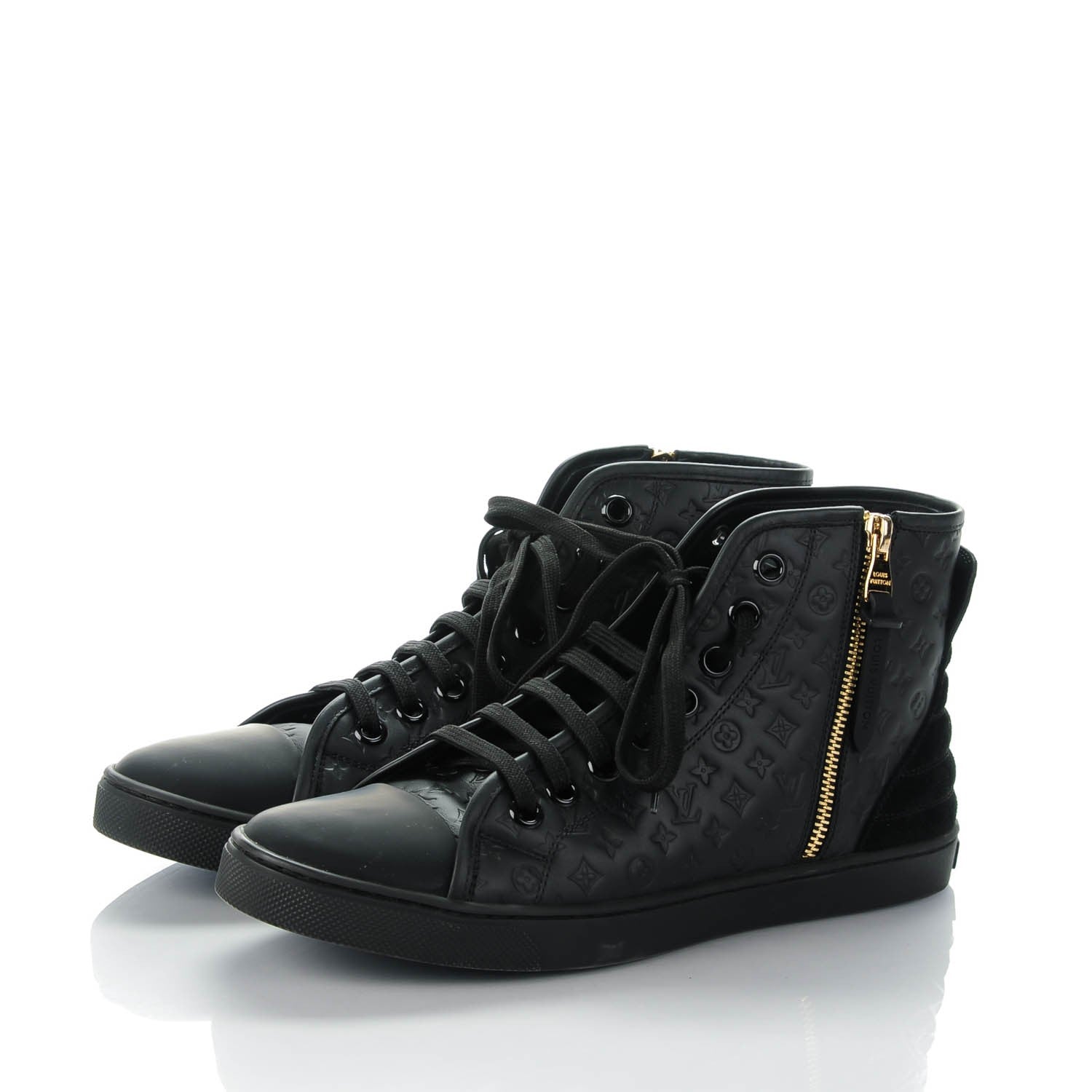 Louis Vuitton Calfskin Embossed Monogram Punchy High Top Sneakers 38 Black 3 of 6