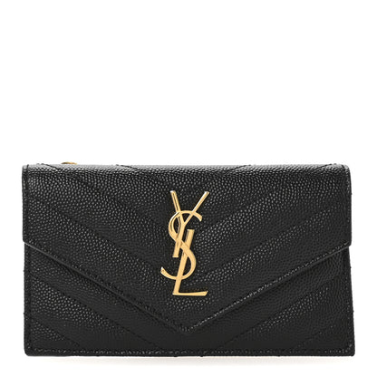 Saint Laurent Grain De Poudre Matelasse Chevron Monogram Compact Wallet Black 1 of 8