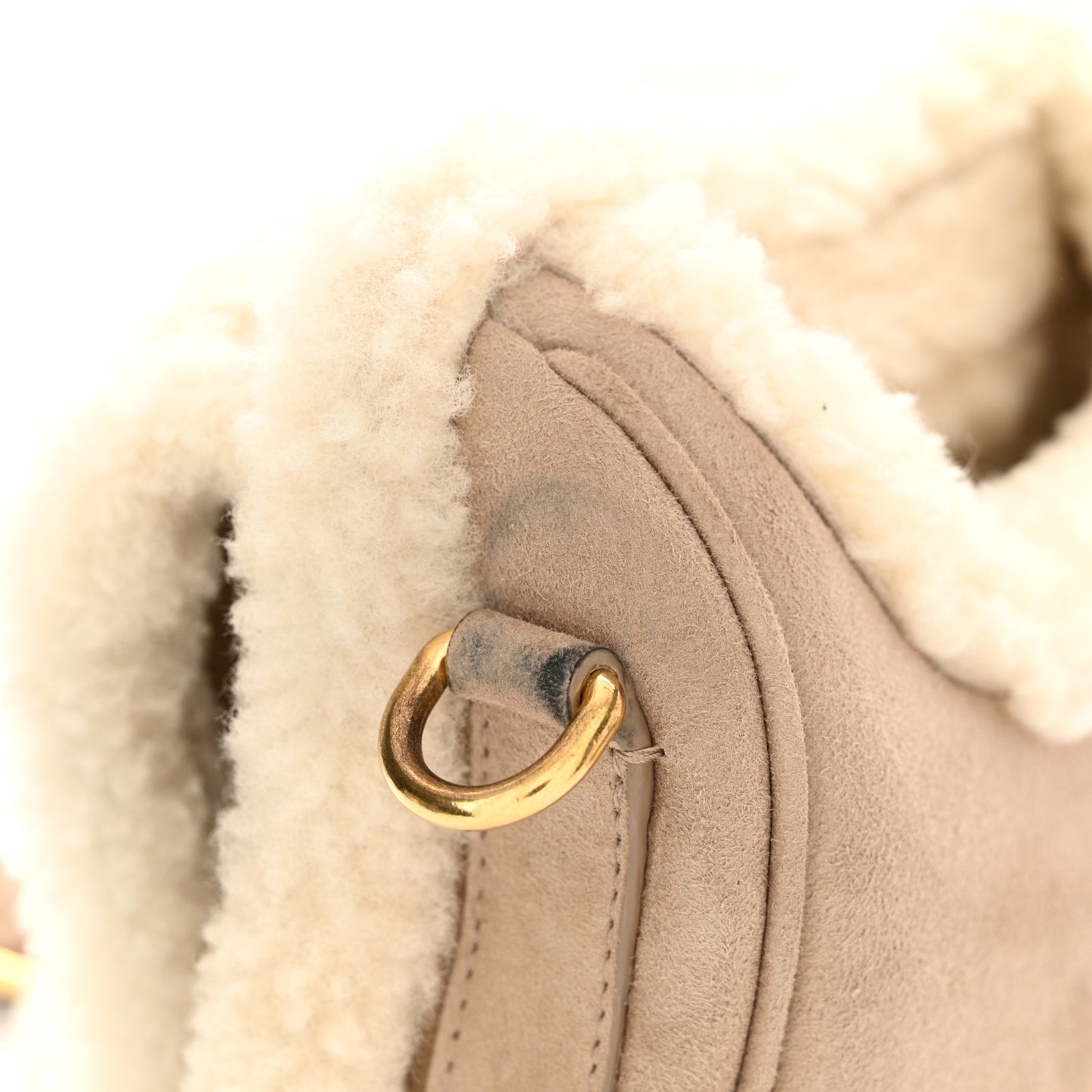 Suede Shearling Small Bobby Flap Beige