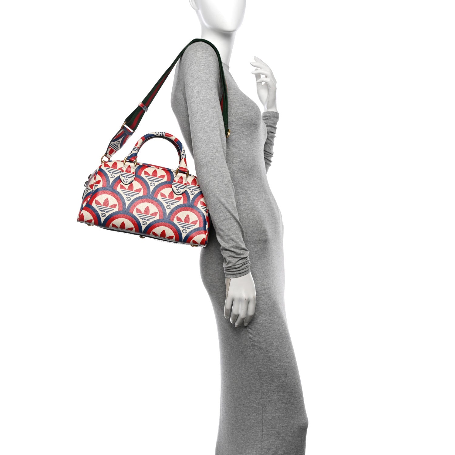 Gucci X ADIDAS Shangai Calfskin Web Trefoil Interlocking G Mini Duffle Bag Red White Blue 2 of 11