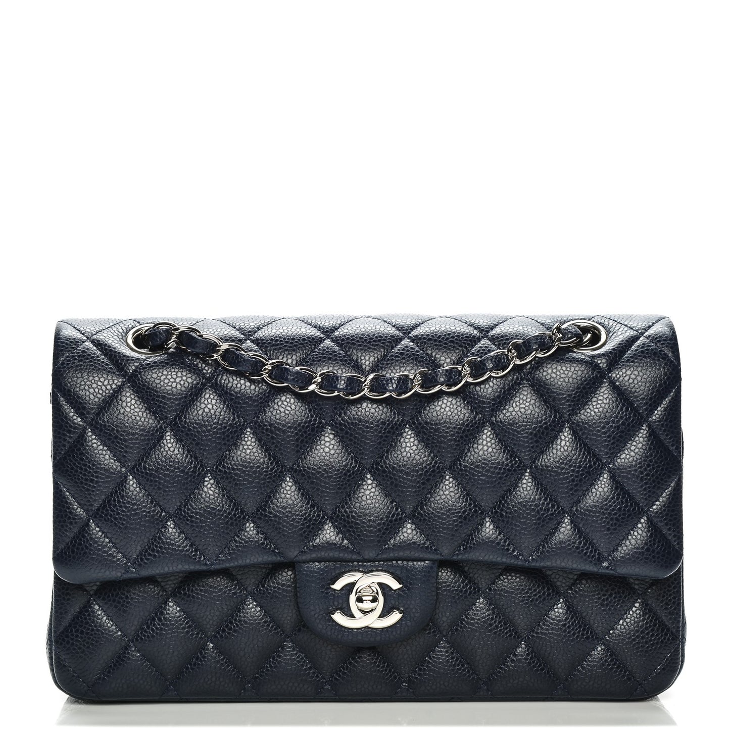 Caviar Quilted Medium Double Flap Navy