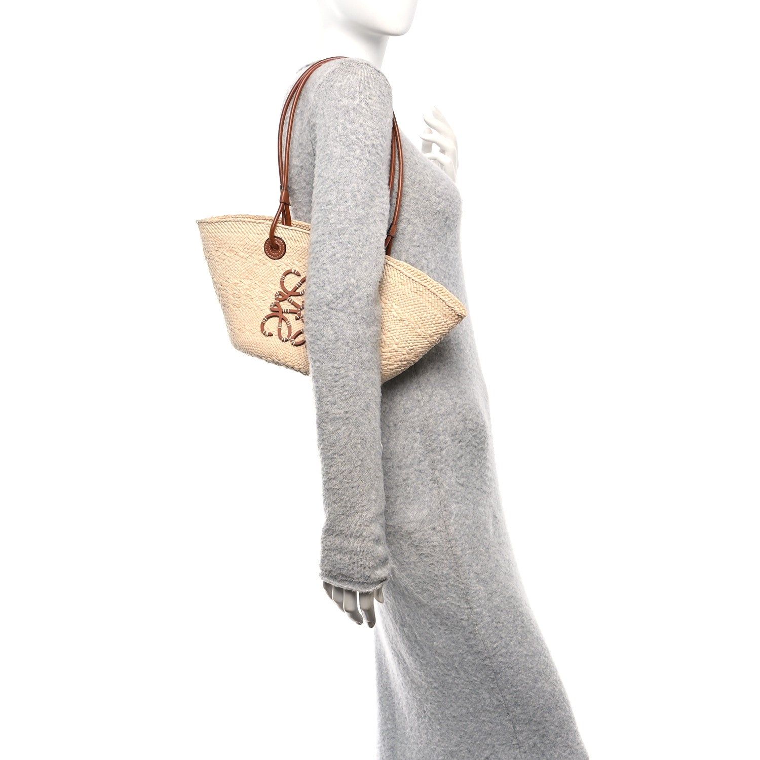 Loewe Calfskin Raffia Paulas Ibiza Small Anagram Basket Tote Bag Natural Tan 2 of 10