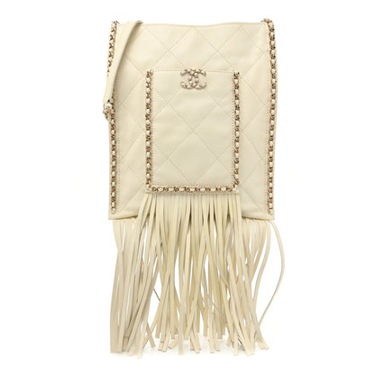 Chanel Calfskin Quilted Fringe Small Shopping Bag White 1 of 11