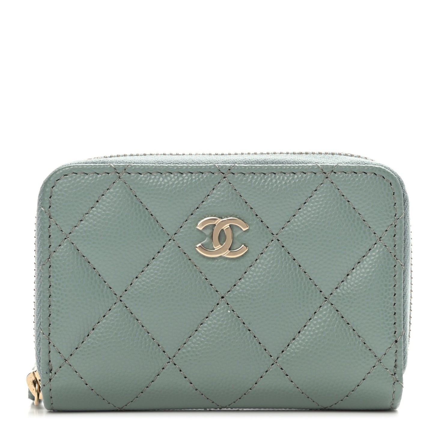 Caviar Quilted Zip Around Coin Purse Wallet Dark Green