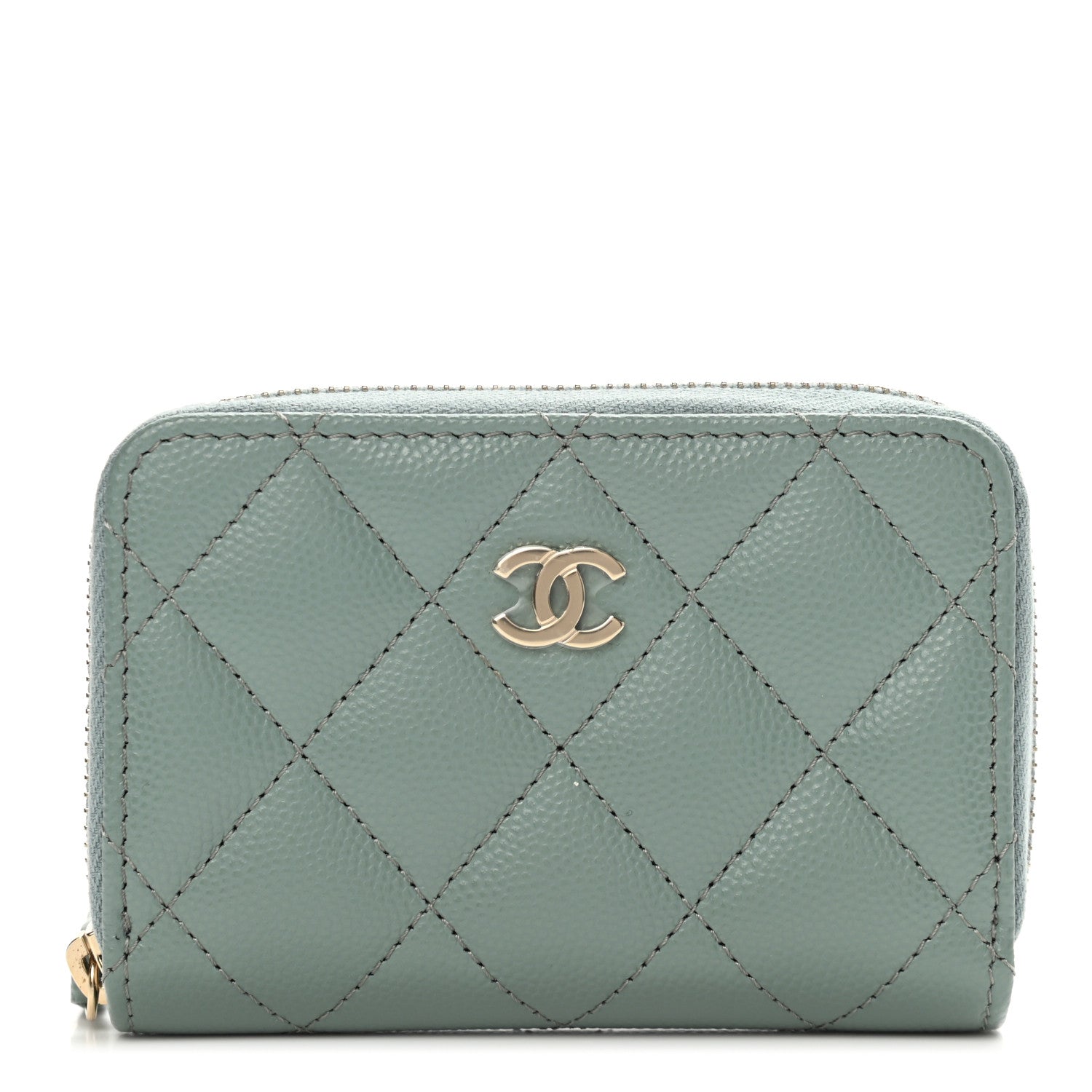Chanel Caviar Quilted Zip Around Coin Purse Wallet Dark Green 1 of 8