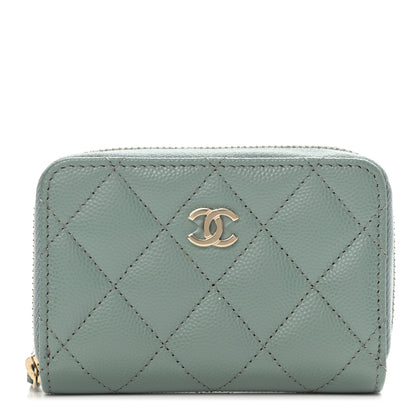 Chanel Caviar Quilted Zip Around Coin Purse Wallet Dark Green 1 of 8