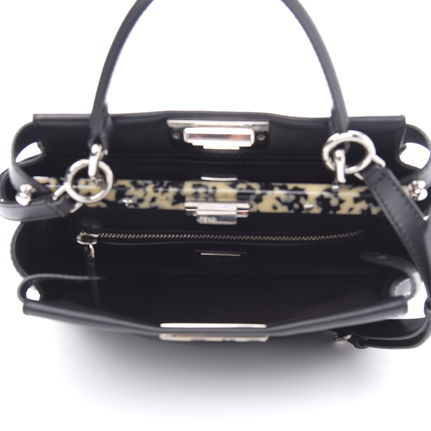 Fendi Vitello Dolce Shiny Nappa Plexglass Granite Medium Peekaboo Iconic Satchel Black 6 of 12