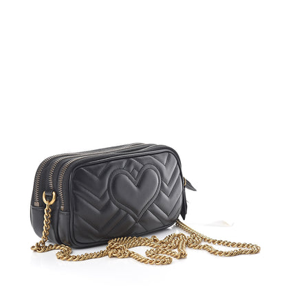 Gucci Calfskin Matelasse Mini GG Marmont Chain Crossbody Bag Black 3 of 11