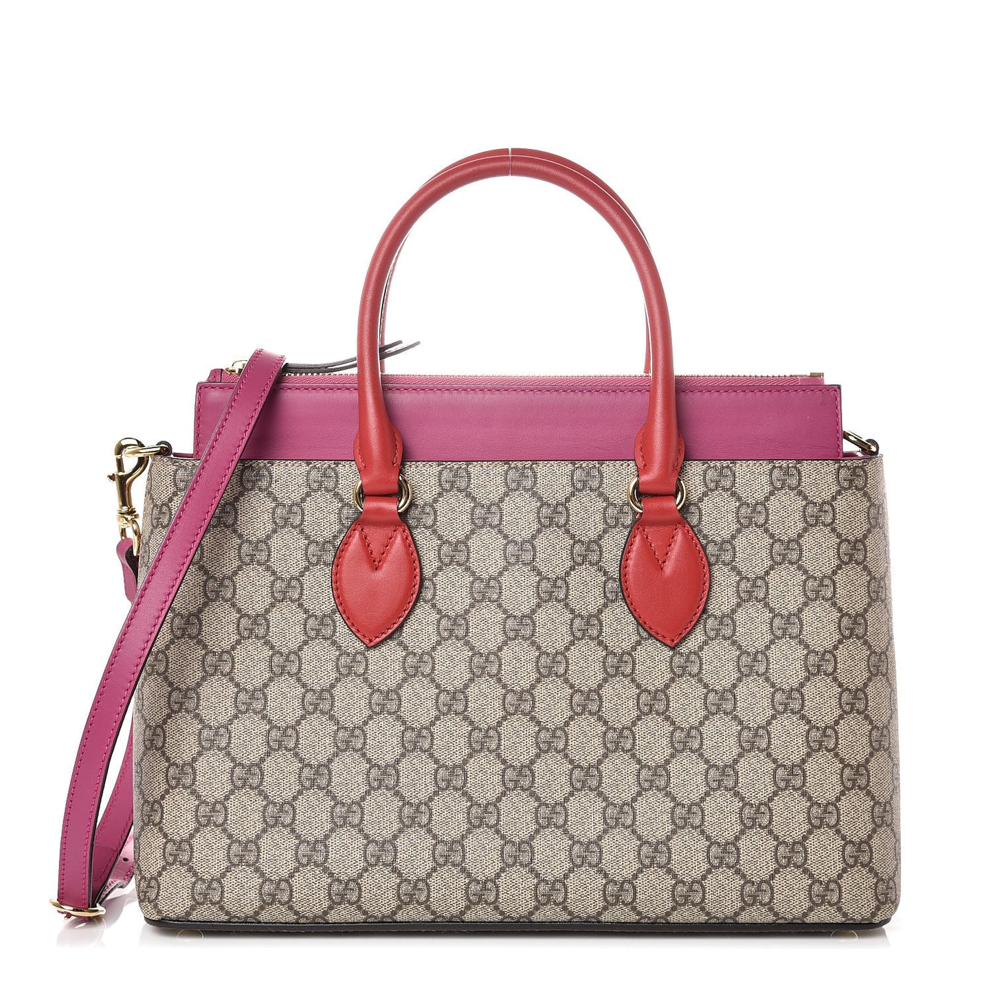 GG Supreme Monogram Moon Calfskin Small Zip Top Tote Beige Ebony Hibiscus Red New Rosette