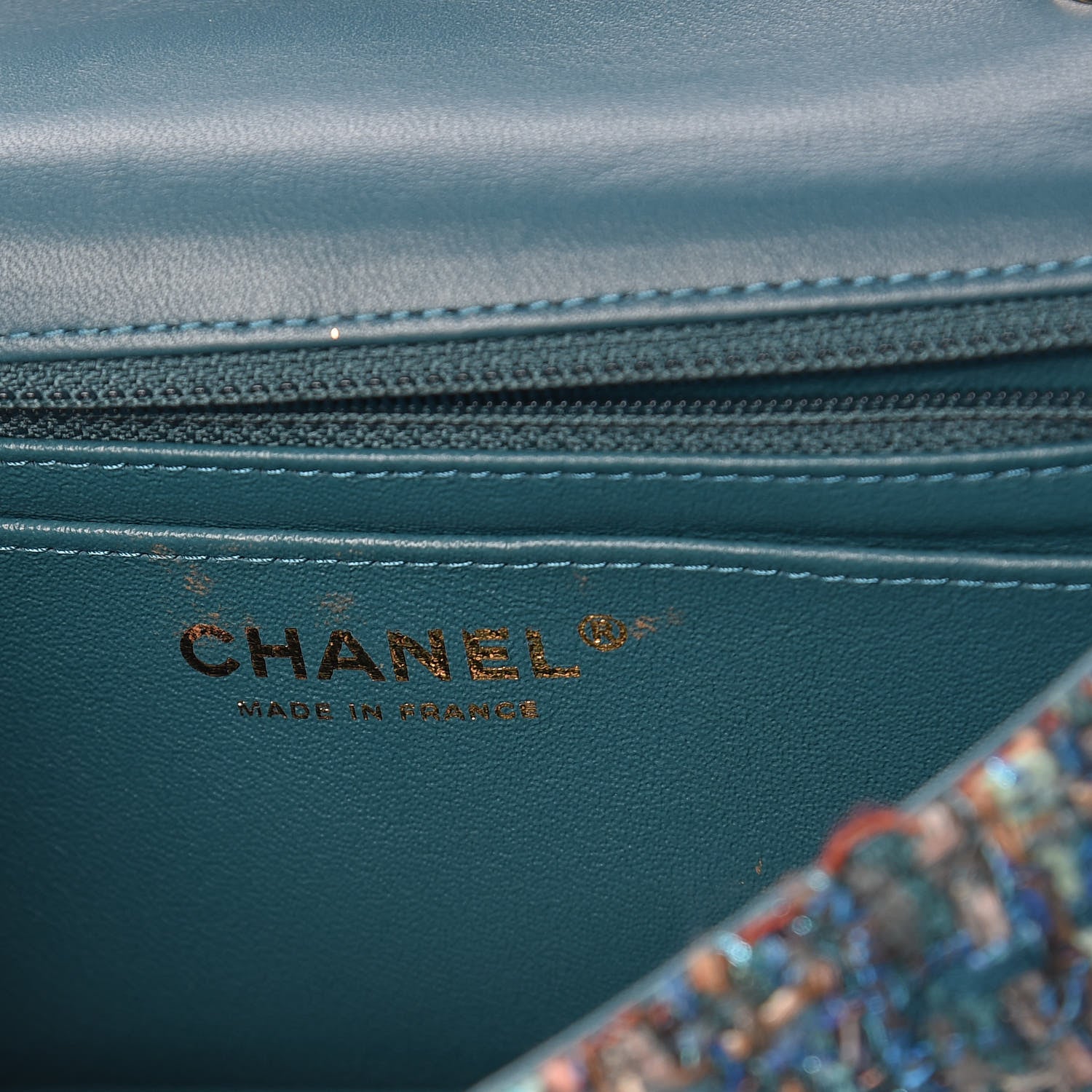 Chanel Tweed Quilted Mini Rectangular Flap Turquoise 6 of 10