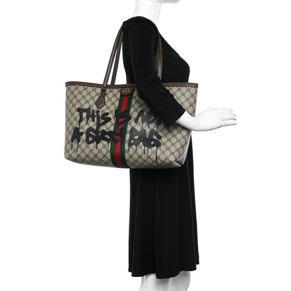 Gucci X BALENCIAGA BB Supreme Monogram Web Graffiti Medium Ophidia Shopping Tote Beige New Acero 3 of 23