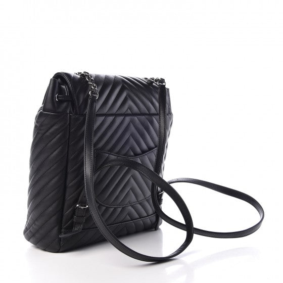 Calfskin Chevron Quilted Large Urban Spirit Backpack Black