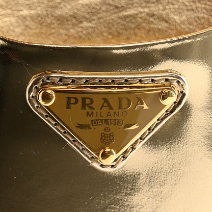 Prada Metallic Calfskin Metal Triangle Logo Ankle Strap Ballerinas 37 Platino 8 of 13