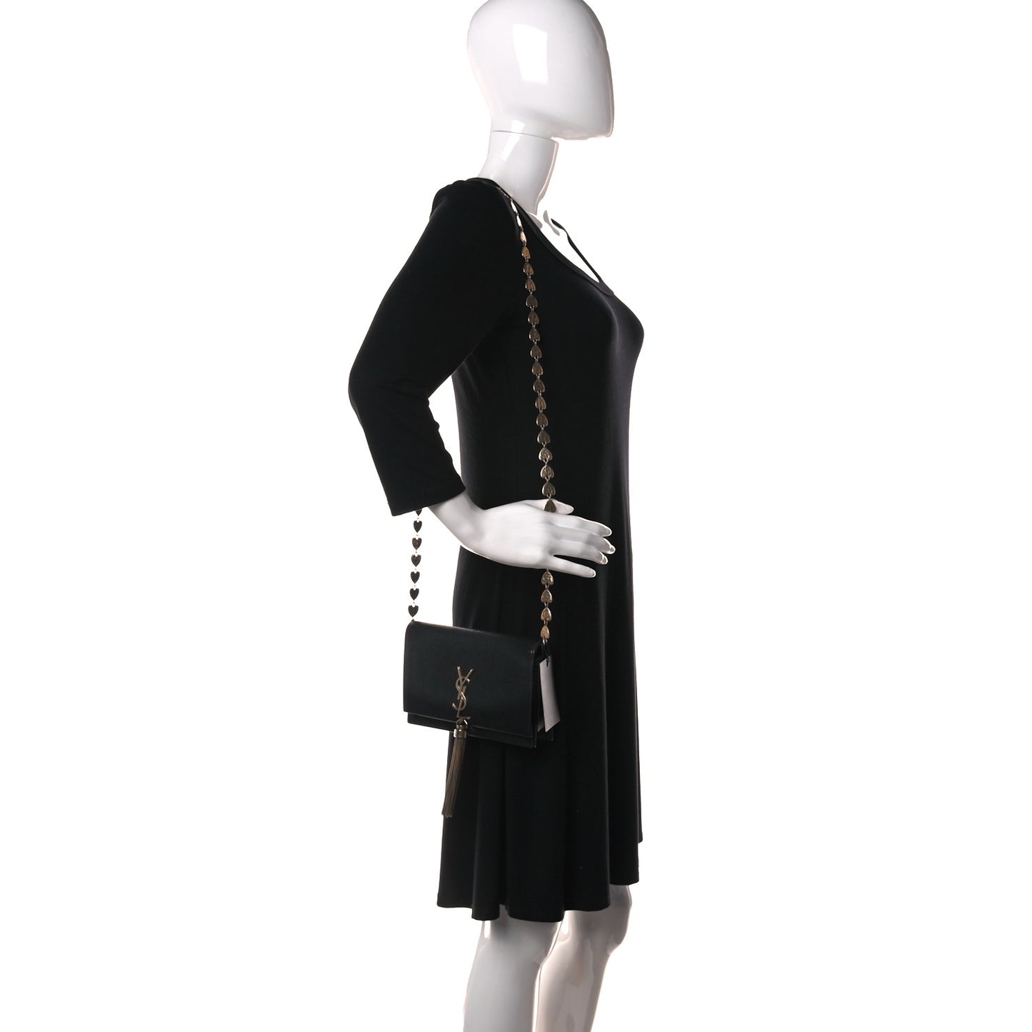 Smooth Calfskin Classic Monogram Kate Heart Tassel Heart Chain Wallet Black