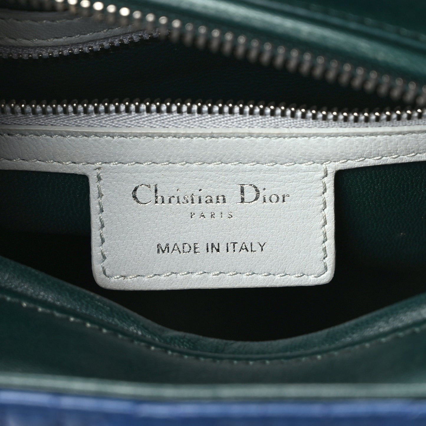 Lambskin Cannage Medium Tri-Color Lady Dior Blue Celeste Deep Green