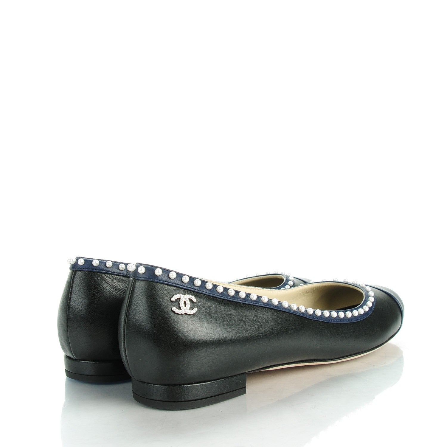 Chanel Lambskin Cap Toe Pearl CC Ballerina Flats 40.5 Black Navy 4 of 9