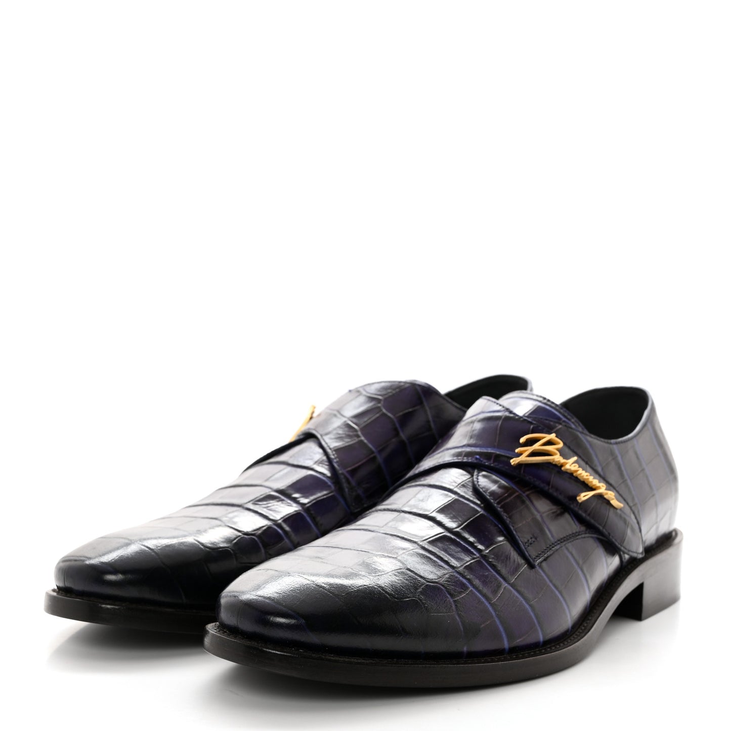 Calfskin Crocodile Embossed Mens Derby Shoes 44 Blue