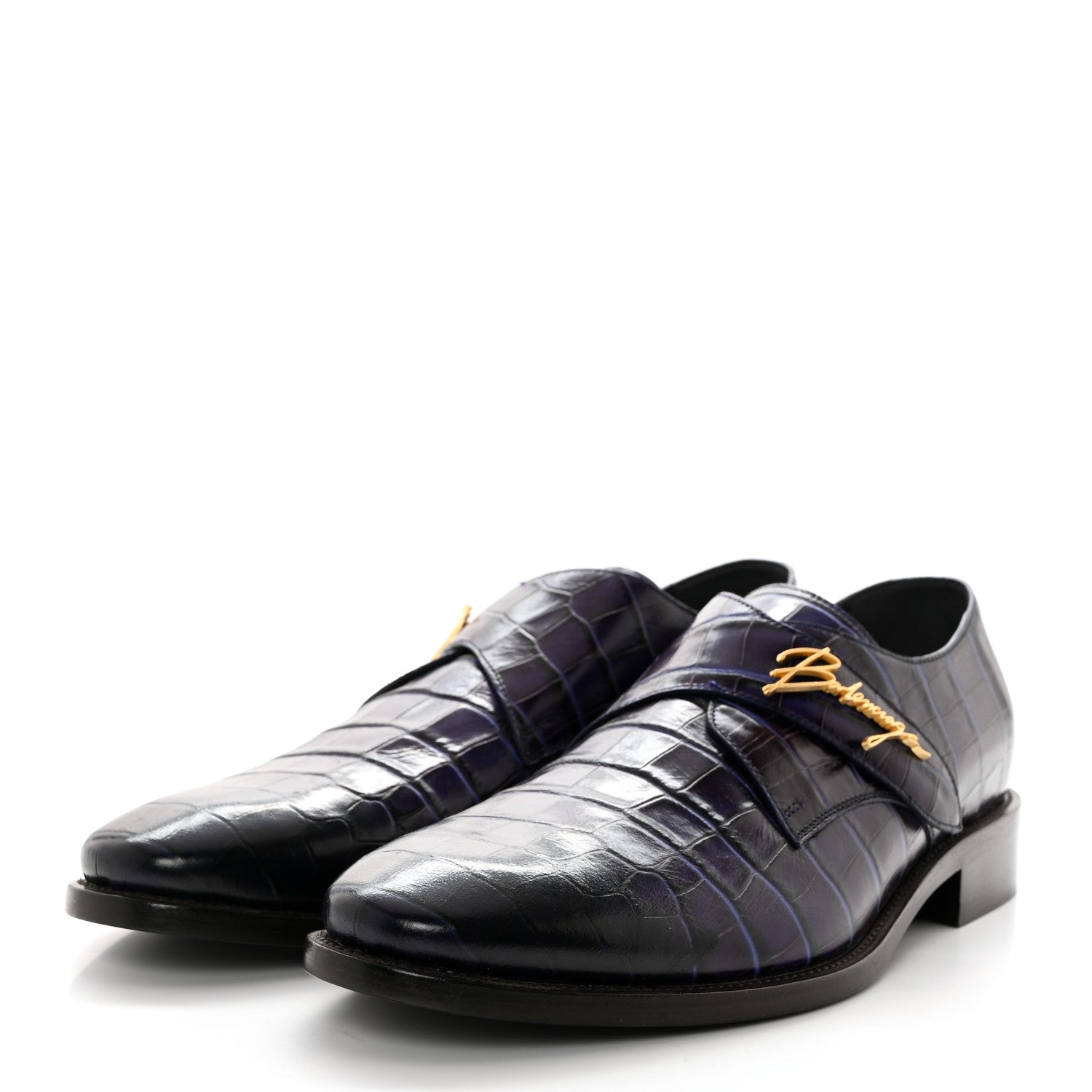 Balenciaga Calfskin Crocodile Embossed Mens Derby Shoes 44 Blue 3 of 7