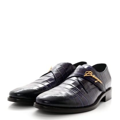 Balenciaga Calfskin Crocodile Embossed Mens Derby Shoes 44 Blue 3 of 7