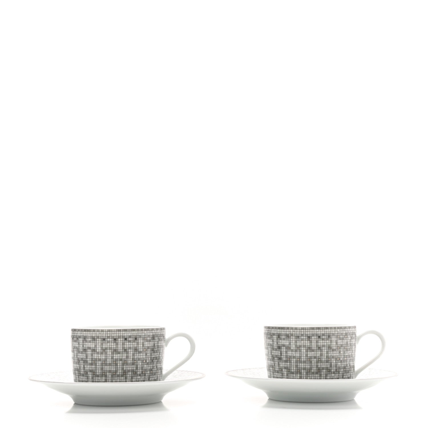 Hermes Porcelain Mosaique Au 24 Platine Tea Cup And Saucer Set Of 2 Platinum 3 of 8