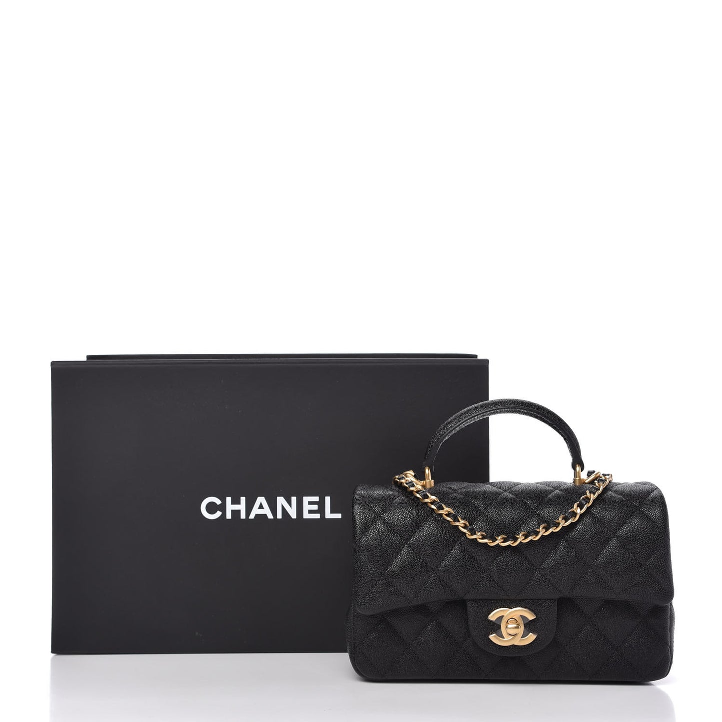Caviar Quilted Mini Top Handle Rectangular Flap Black