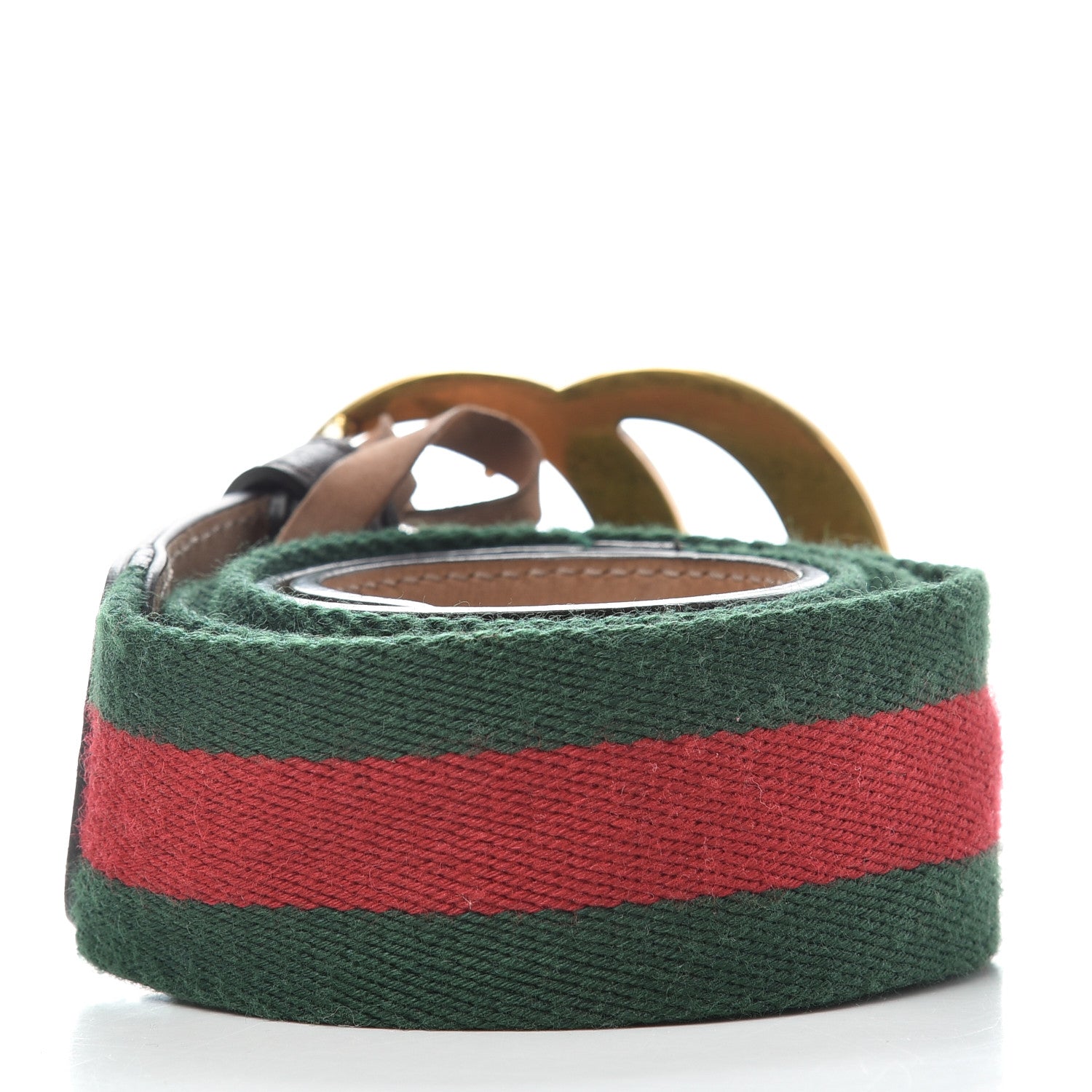 Gucci Nylon Textured Calfskin Double G Web 40mm Belt 85 34 Green Red Dark Cocoa 2 of 8
