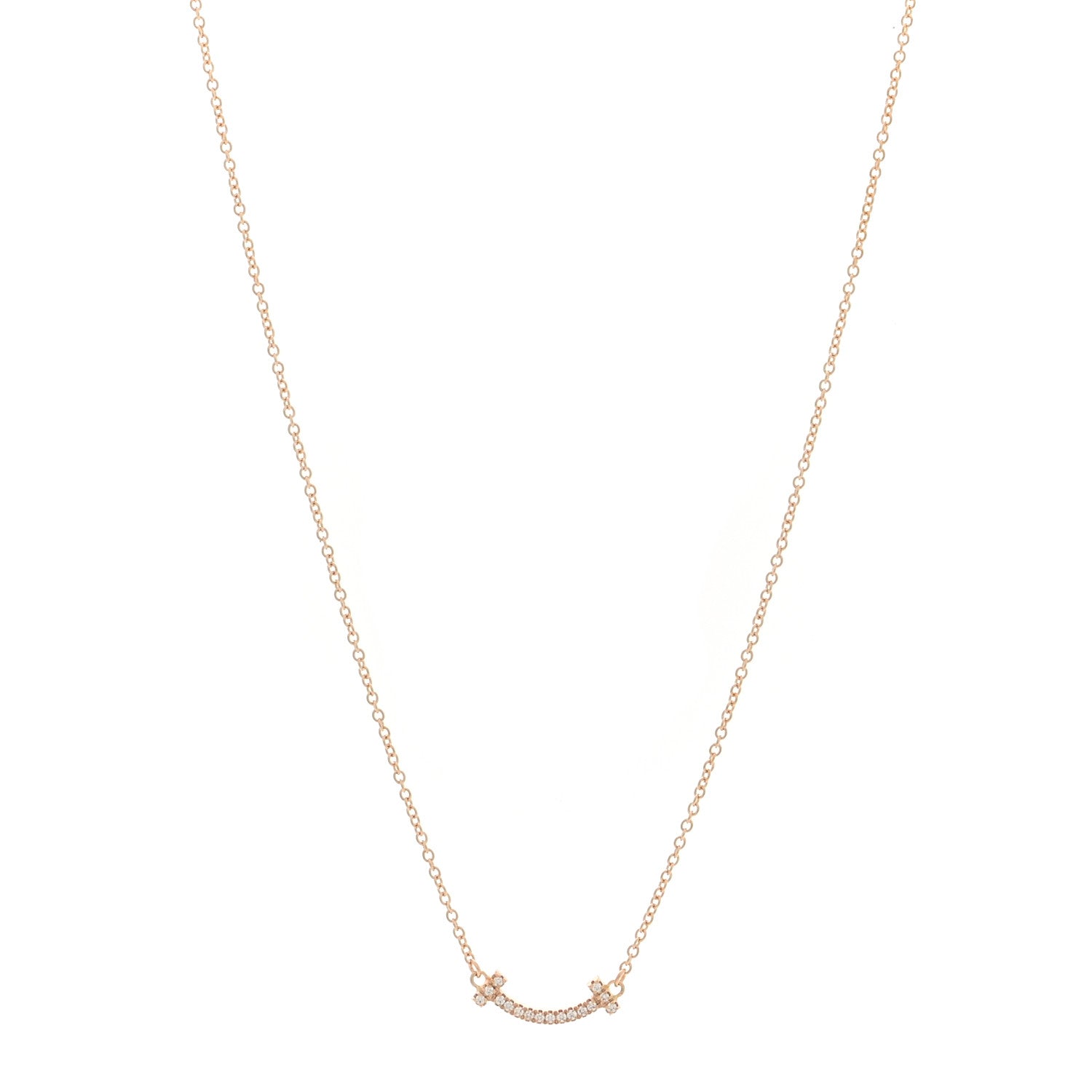 Tiffany 18K Rose Gold Diamond Mini T Smile Pendant Necklace 1 of 5